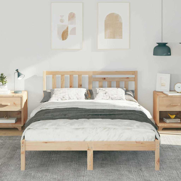 Sengestel med hovedgærde Brun 140 x 190 cm Massiv fyrretræ