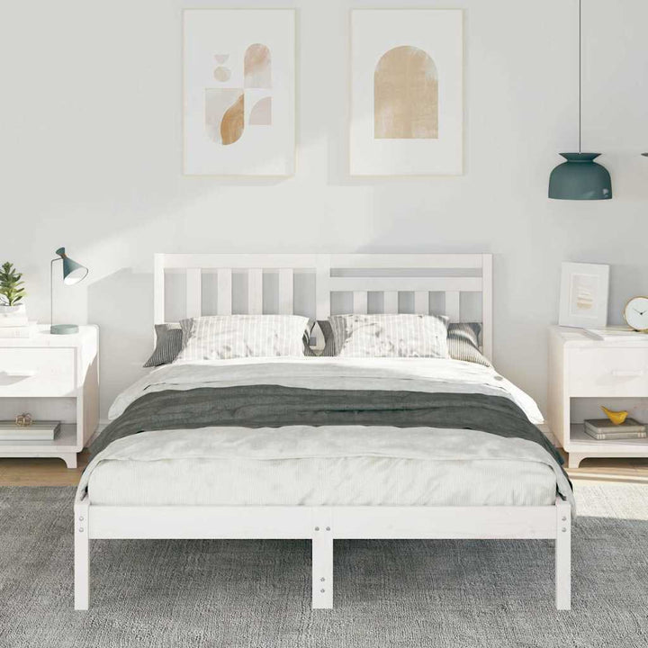Sengestel med hovedgærde Hvid 140 x 190 cm Massiv fyrretræ