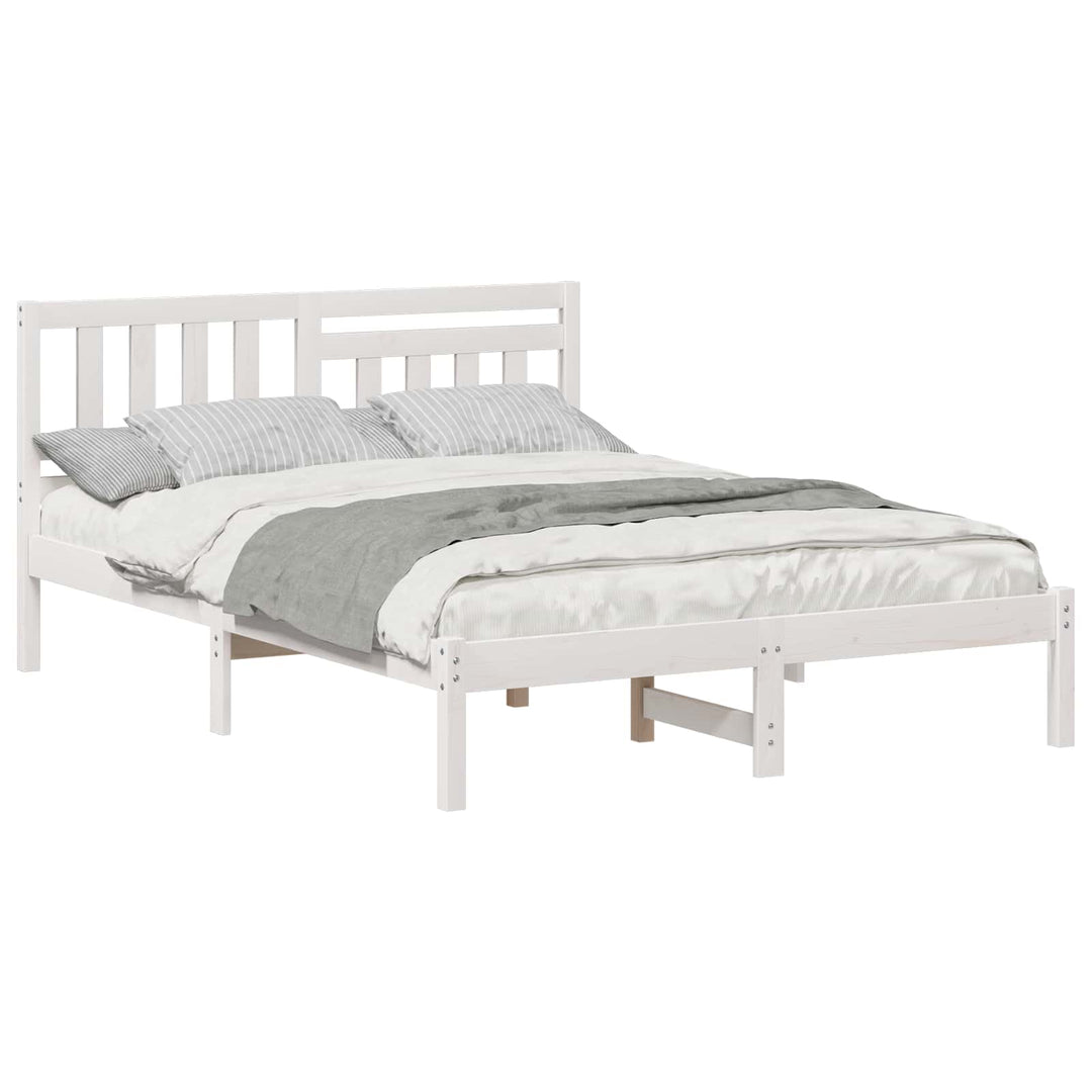 Sengestel med hovedgærde Hvid 140 x 190 cm Massiv fyrretræ