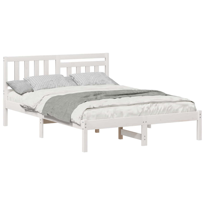 Sengestel med hovedgærde Hvid 140 x 190 cm Massiv fyrretræ