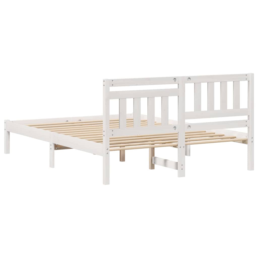Sengestel med hovedgærde Hvid 140 x 190 cm Massiv fyrretræ