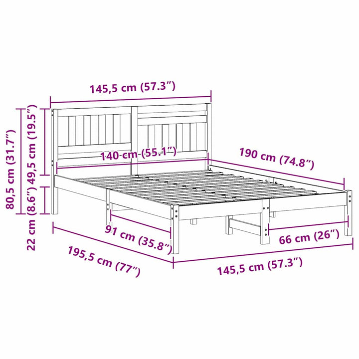 Sengestel med hovedgærde Hvid 140 x 190 cm Massiv fyrretræ