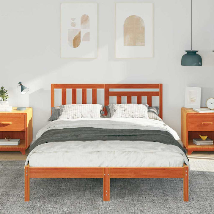 Sengestel med hovedgærde Voks brun 140 x 190 cm Massiv fyrretræ