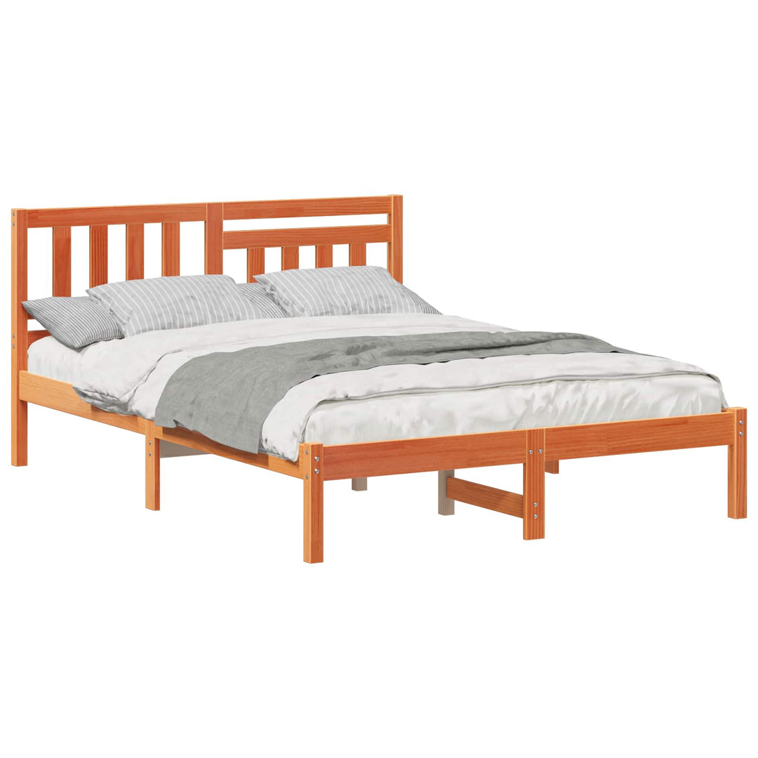 Sengestel med hovedgærde Voks brun 140 x 190 cm Massiv fyrretræ