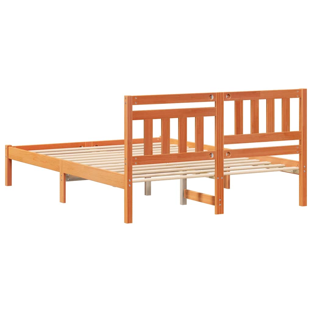 Sengestel med hovedgærde Voks brun 140 x 190 cm Massiv fyrretræ