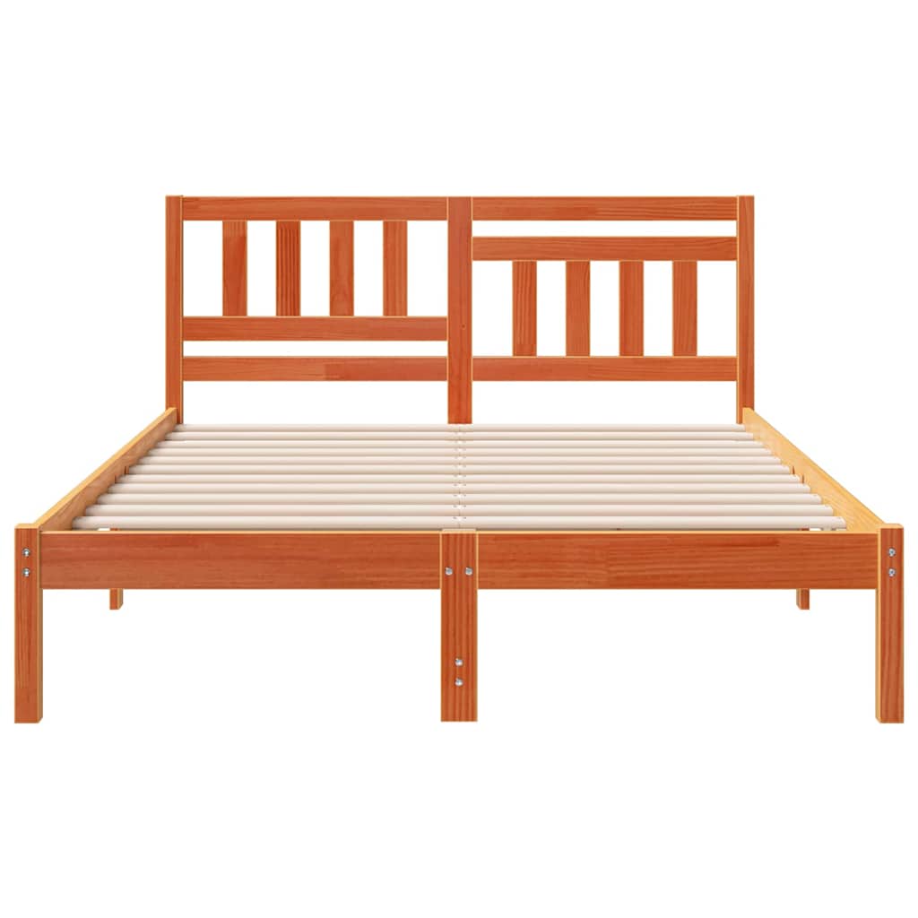 Sengestel med hovedgærde Voks brun 140 x 190 cm Massiv fyrretræ
