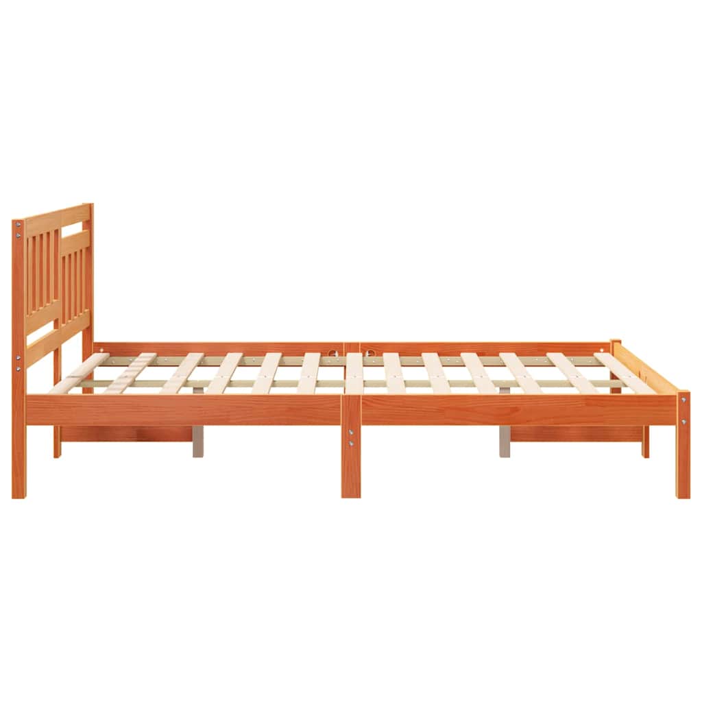Sengestel med hovedgærde Voks brun 140 x 190 cm Massiv fyrretræ