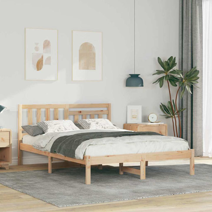 Sengestel med hovedgærde Brun 135 x 190 cm Massiv fyrretræ