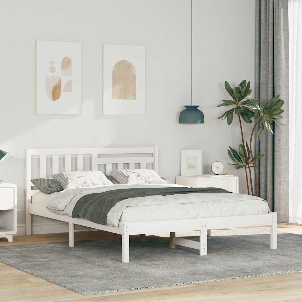 Sengestel med hovedgærde Hvid 135 x 190 cm Massiv fyrretræ