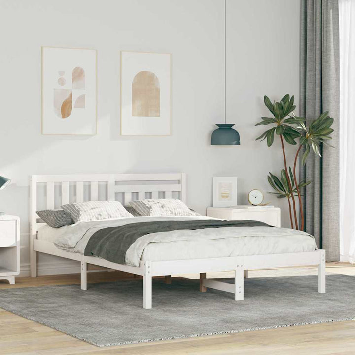 Sengestel med hovedgærde Hvid 135 x 190 cm Massiv fyrretræ