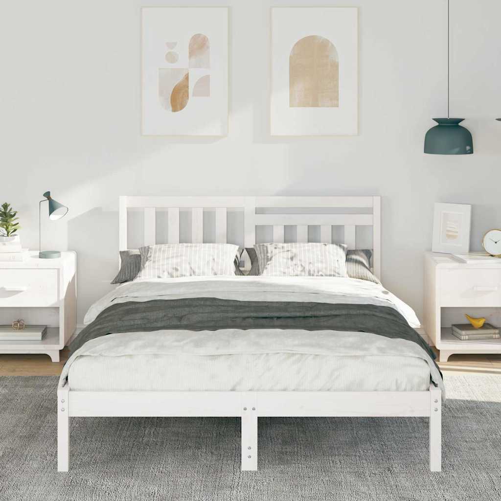 Sengestel med hovedgærde Hvid 135 x 190 cm Massiv fyrretræ