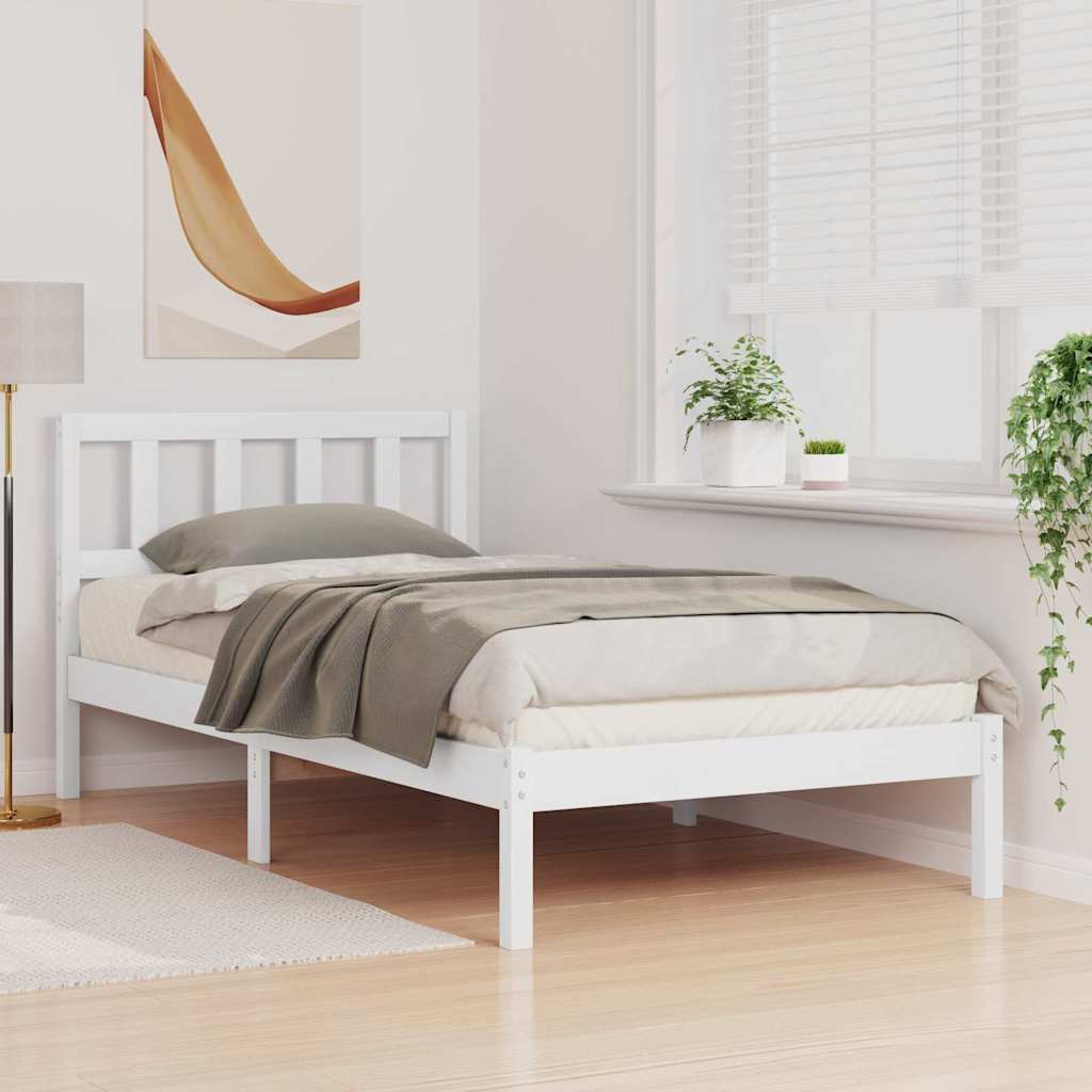 Sengestel med hovedgærde Hvid 90 x 190 cm Massiv fyrretræ