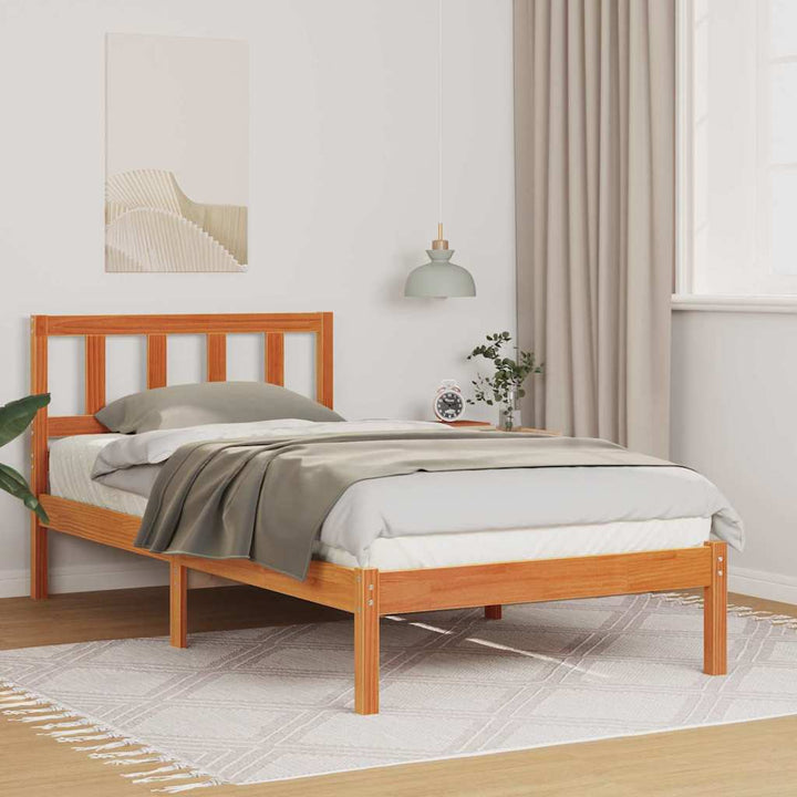 Sengestel med hovedgærde Voks brun 75 x 190 cm Massiv fyrretræ