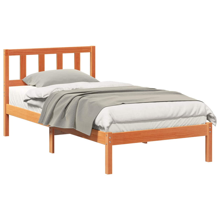 Sengestel med hovedgærde Voks brun 75 x 190 cm Massiv fyrretræ