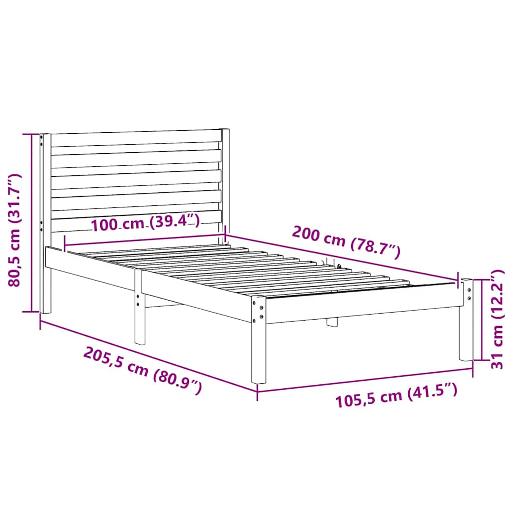 Sengestel med hovedgærde Voks brun 100 x 200 cm Massiv fyrretræ