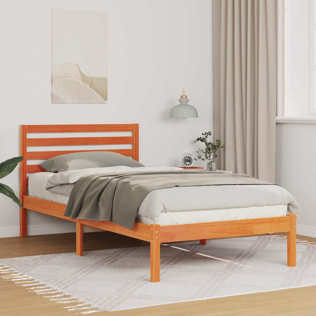 Sengestel med hovedgærde Voks brun 90 x 190 cm Massiv fyrretræ