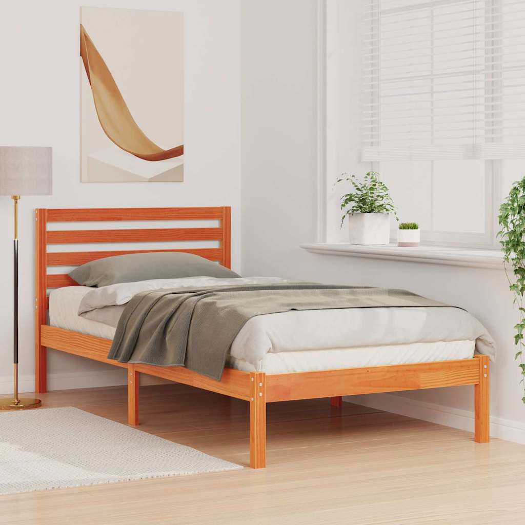 Sengestel med hovedgærde Voks brun 90 x 190 cm Massiv fyrretræ