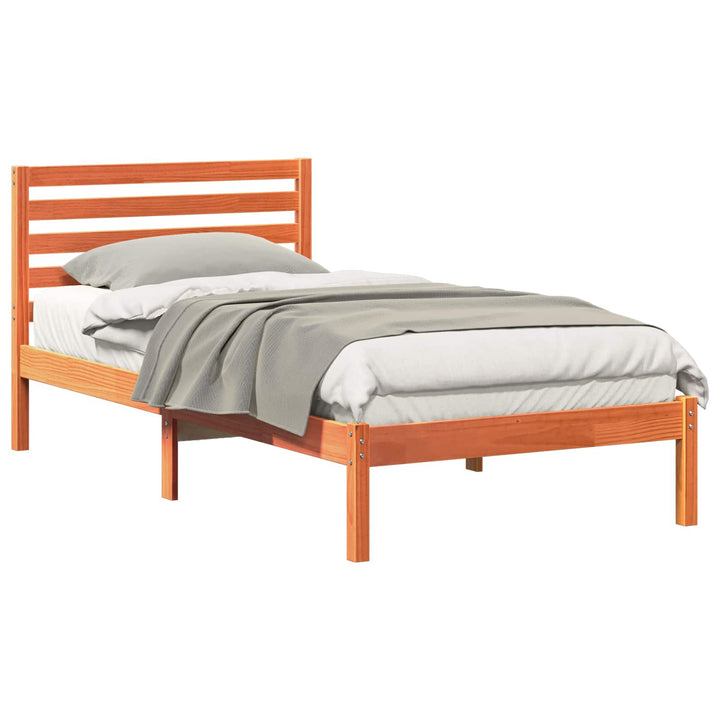 Sengestel med hovedgærde Voks brun 90 x 190 cm Massiv fyrretræ