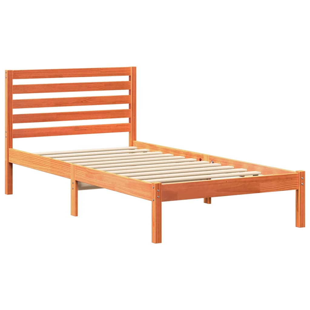 Sengestel med hovedgærde Voks brun 90 x 190 cm Massiv fyrretræ
