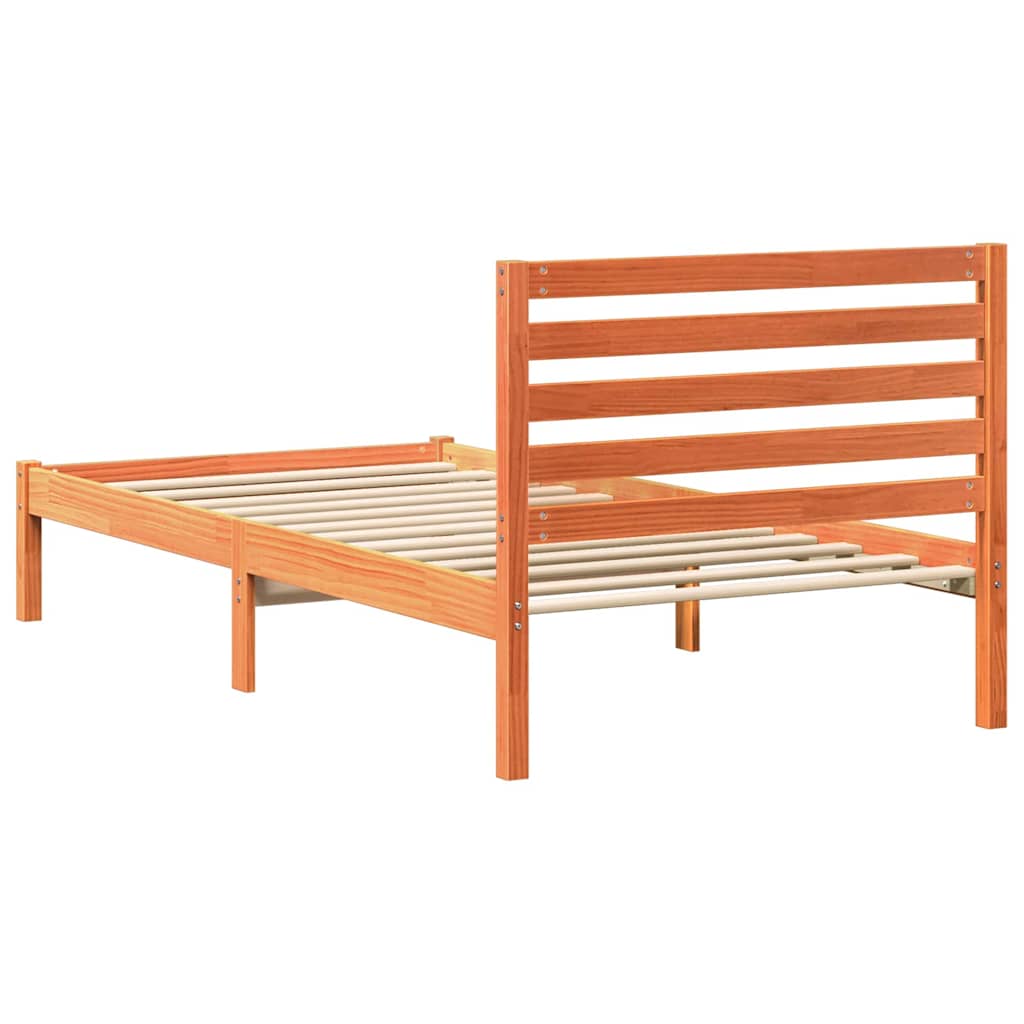 Sengestel med hovedgærde Voks brun 90 x 190 cm Massiv fyrretræ