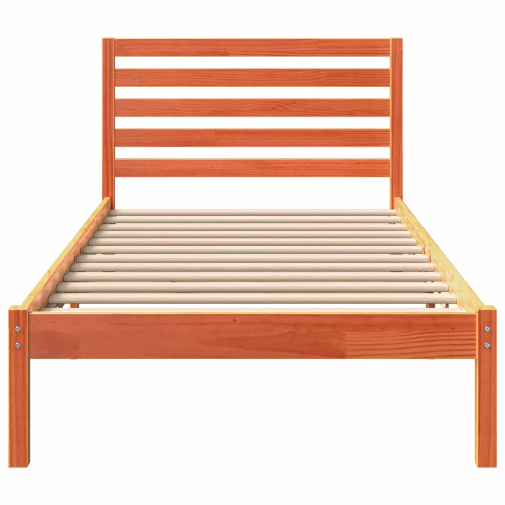 Sengestel med hovedgærde Voks brun 90 x 190 cm Massiv fyrretræ