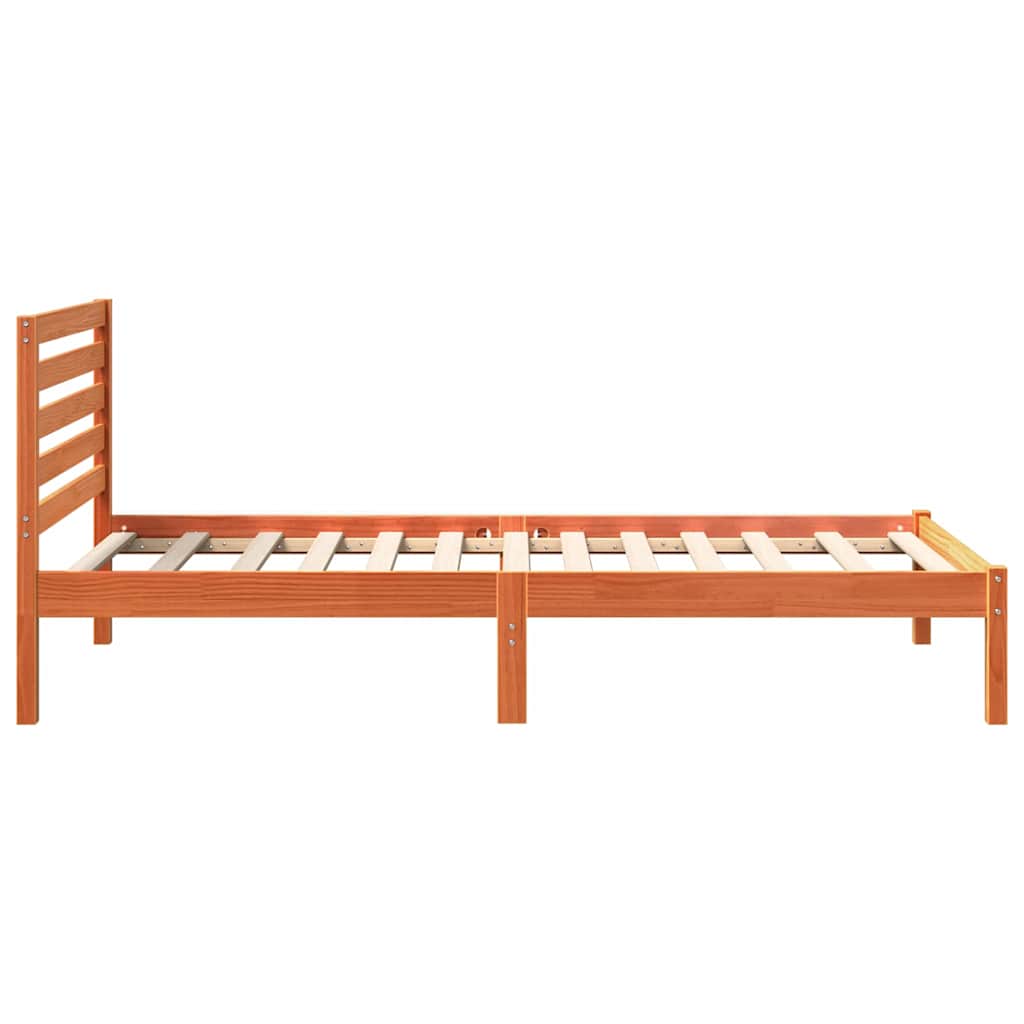 Sengestel med hovedgærde Voks brun 90 x 190 cm Massiv fyrretræ
