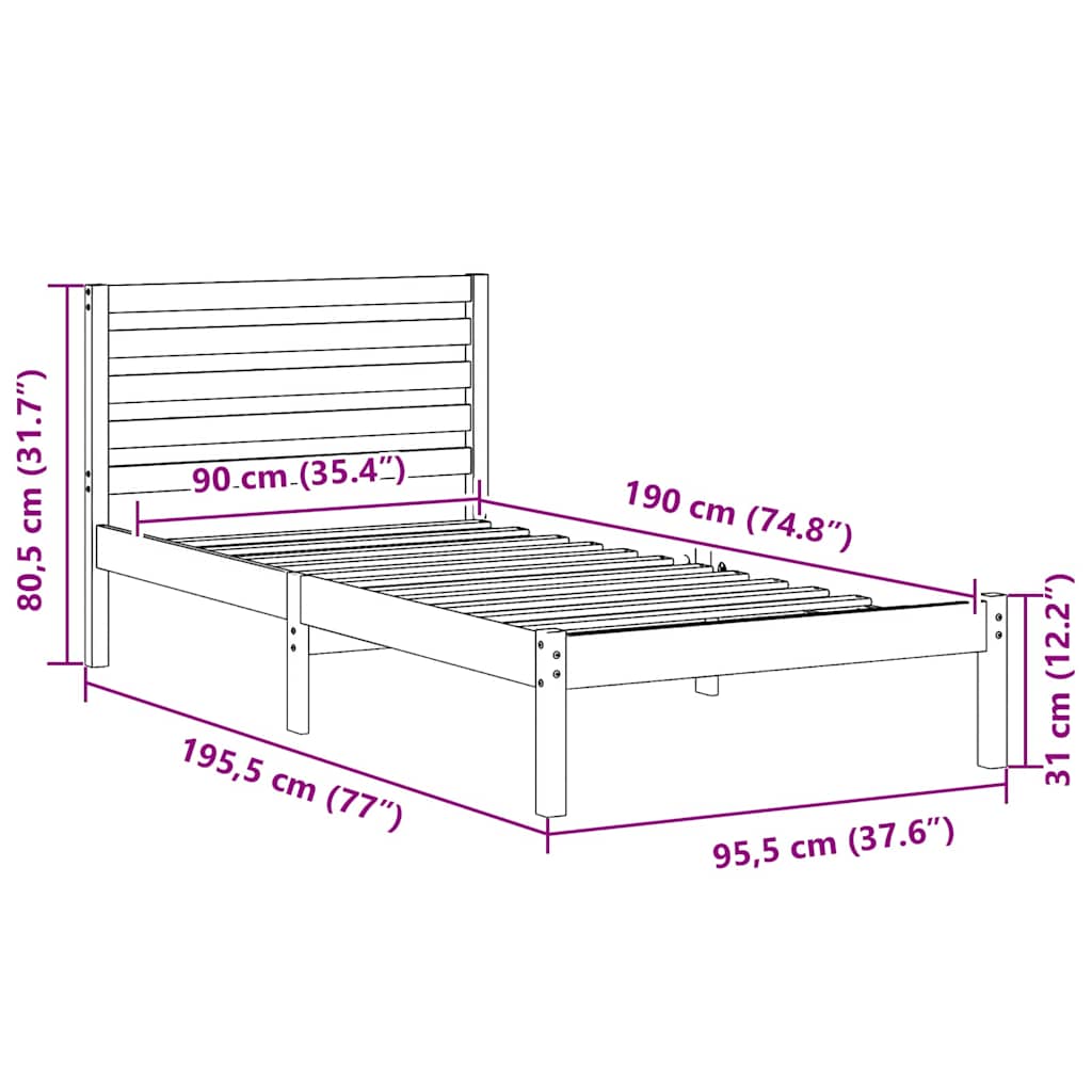 Sengestel med hovedgærde Voks brun 90 x 190 cm Massiv fyrretræ