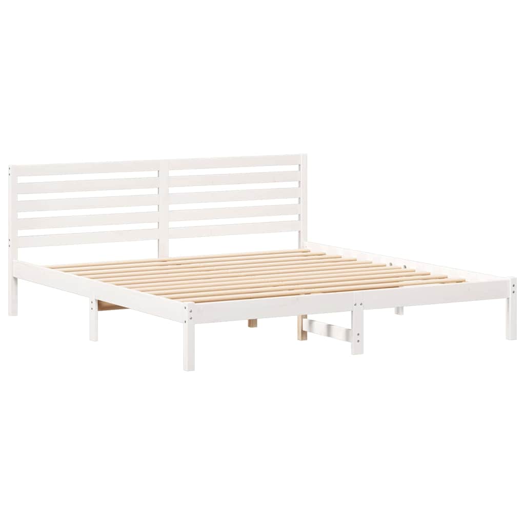 Sengestel med hovedgærde Hvid 200 x 200 cm Massiv fyrretræ