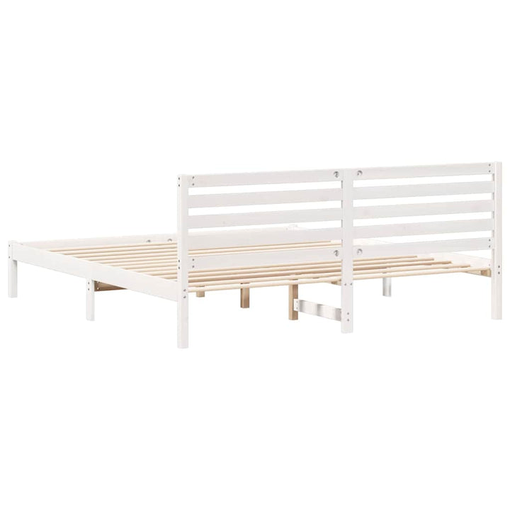 Sengestel med hovedgærde Hvid 200 x 200 cm Massiv fyrretræ
