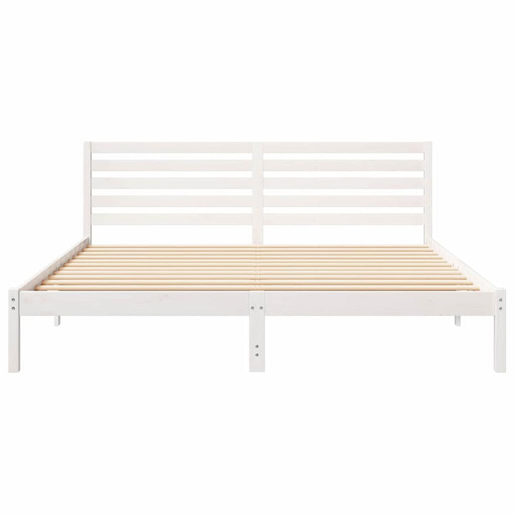 Sengestel med hovedgærde Hvid 200 x 200 cm Massiv fyrretræ