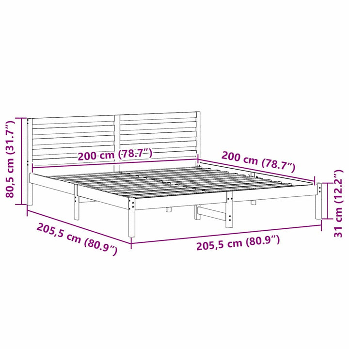 Sengestel med hovedgærde Hvid 200 x 200 cm Massiv fyrretræ