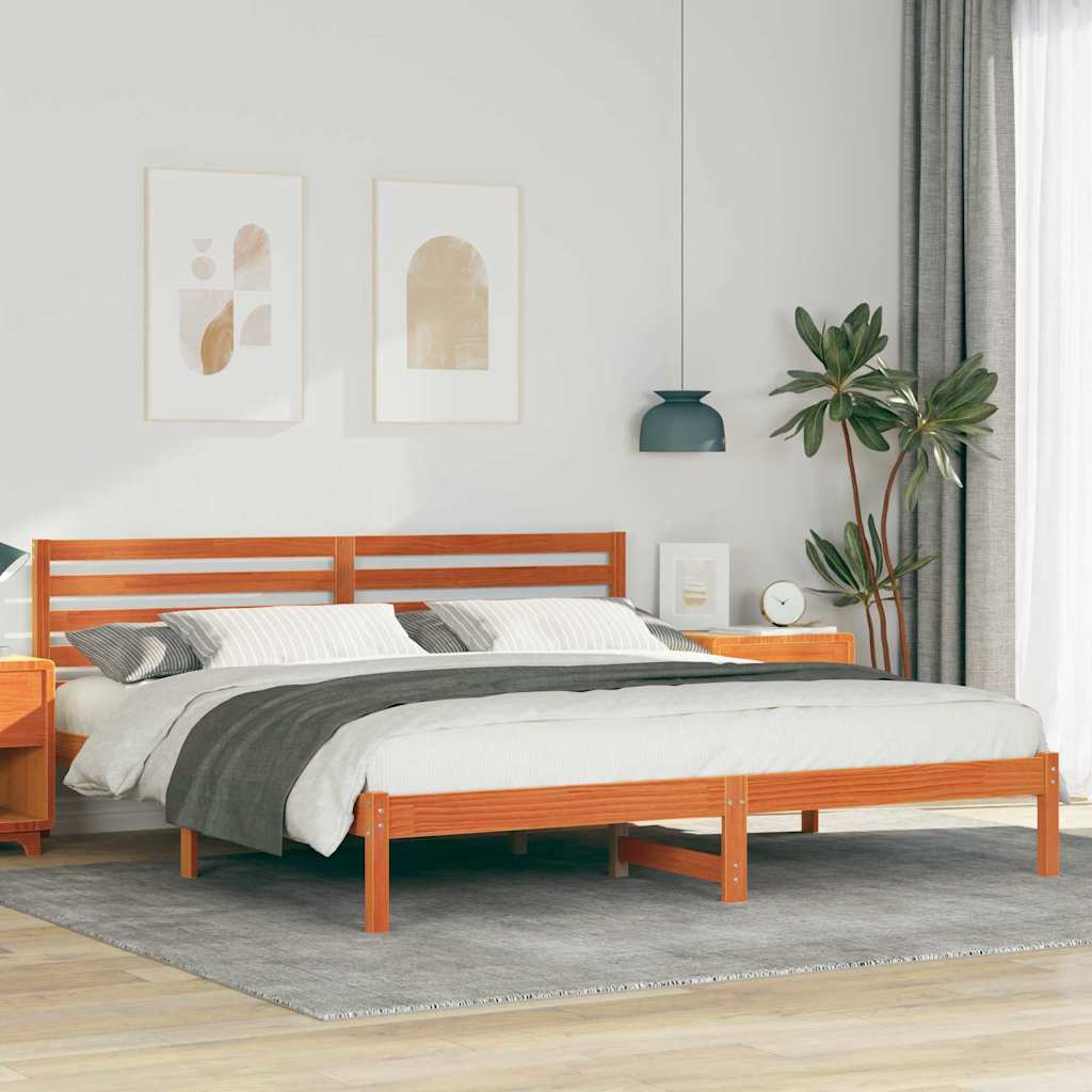 Sengestel med hovedgærde Voks brun 180 x 200 cm Massiv fyrretræ