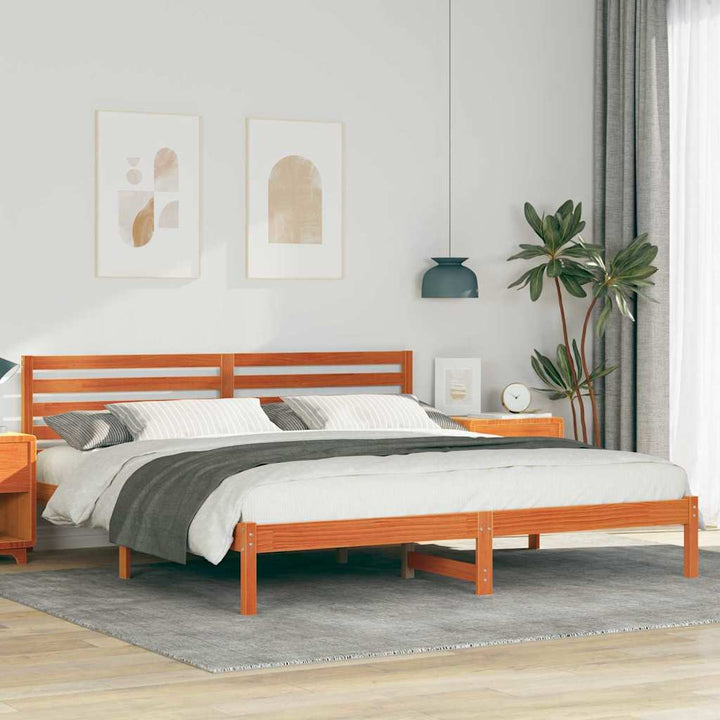 Sengestel med hovedgærde Voks brun 180 x 200 cm Massiv fyrretræ