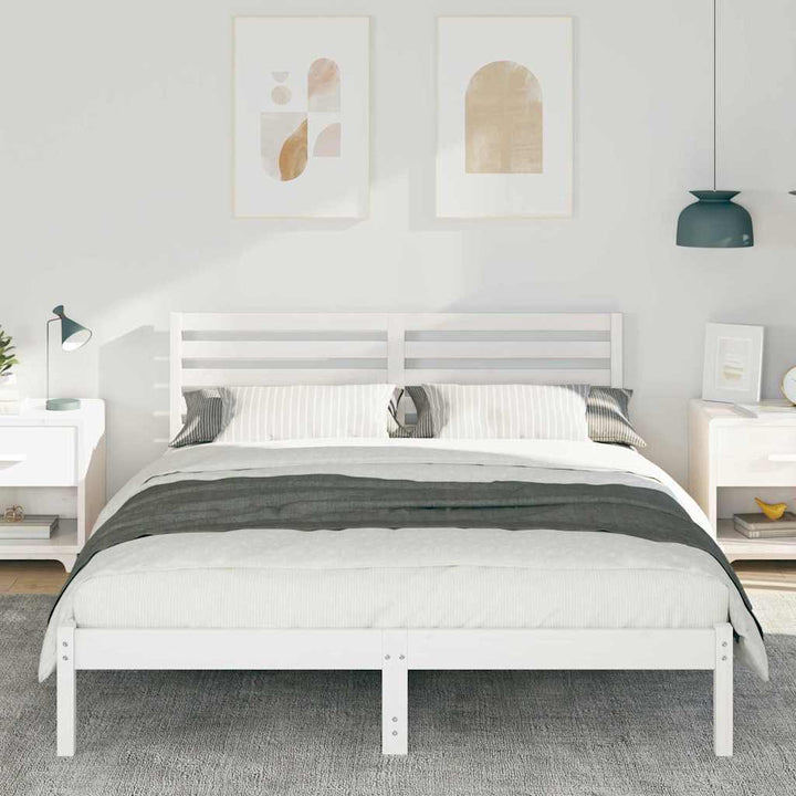 Sengestel med hovedgærde Hvid 160 x 200 cm Massiv fyrretræ