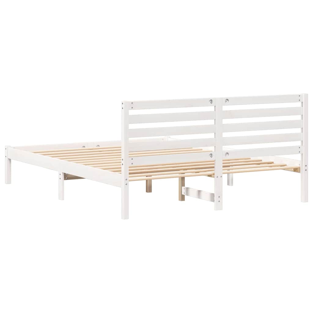 Sengestel med hovedgærde Hvid 160 x 200 cm Massiv fyrretræ