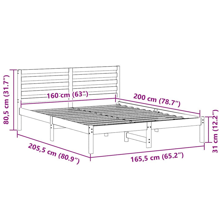 Sengestel med hovedgærde Hvid 160 x 200 cm Massiv fyrretræ