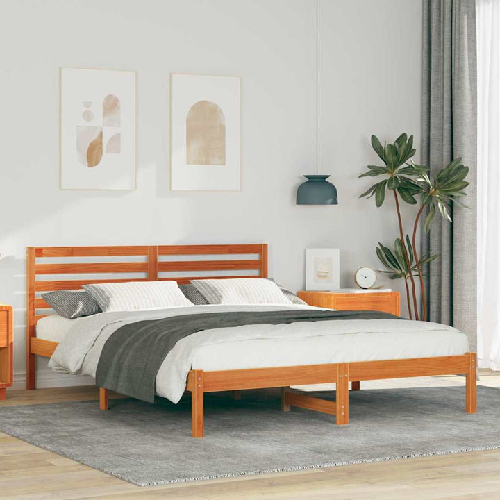 Sengestel med hovedgærde Voks brun 160 x 200 cm Massiv fyrretræ