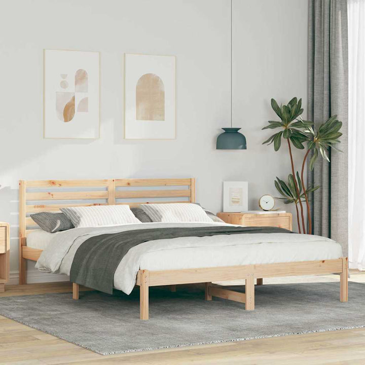 Sengestel med hovedgærde Brun 150 x 200 cm Massiv fyrretræ