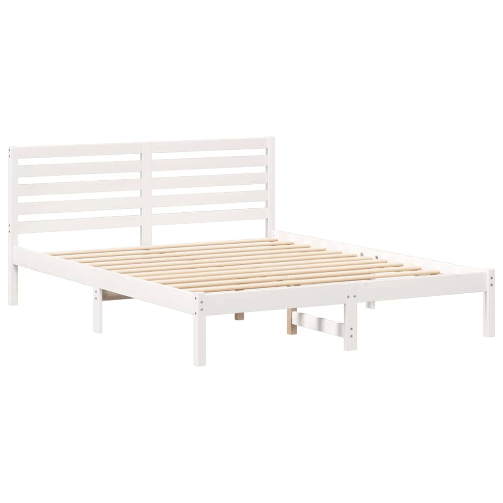 Sengestel med hovedgærde Hvid 150 x 200 cm Massiv fyrretræ