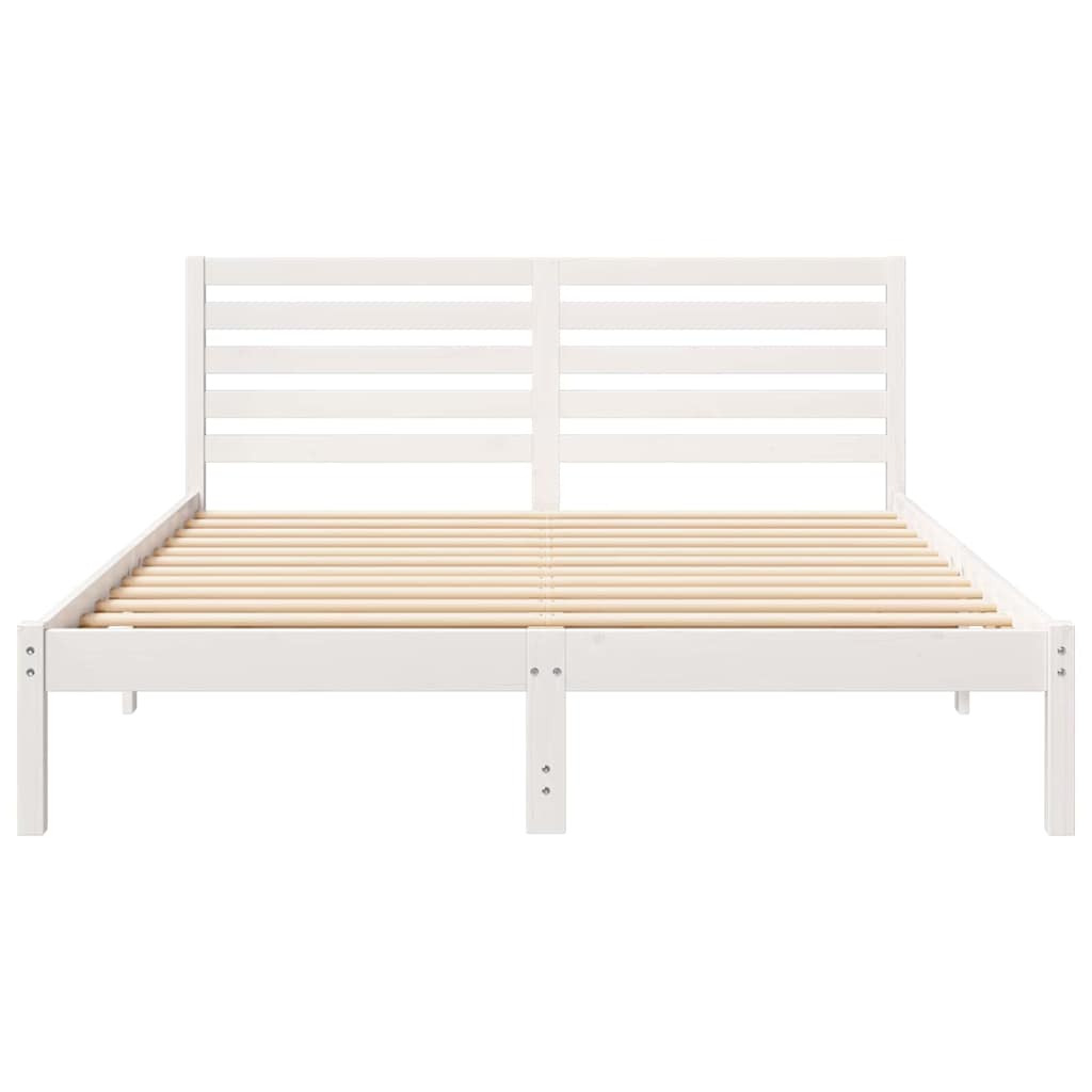 Sengestel med hovedgærde Hvid 150 x 200 cm Massiv fyrretræ