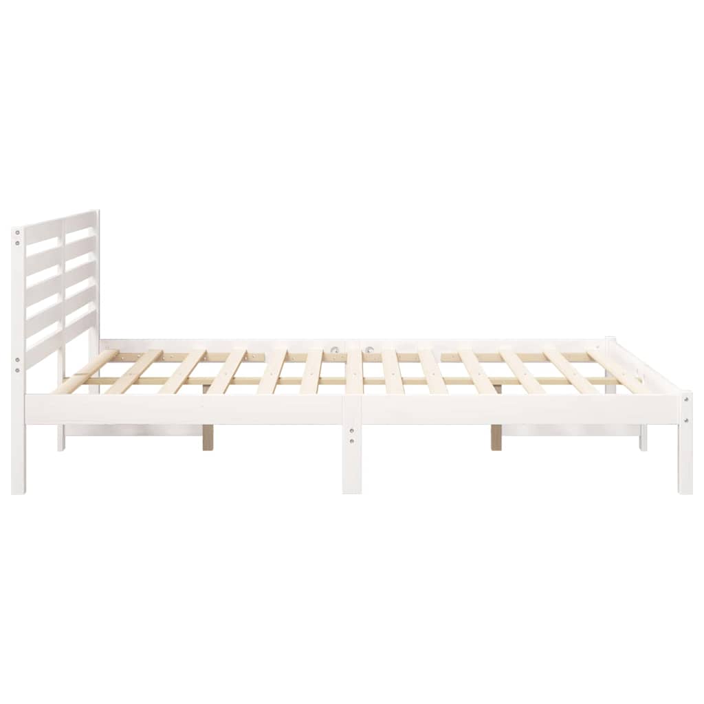 Sengestel med hovedgærde Hvid 140 x 200 cm Massiv fyrretræ