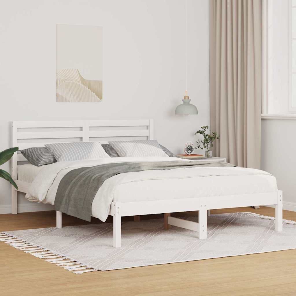 Sengestel med hovedgærde Hvid 140 x 190 cm Massiv fyrretræ