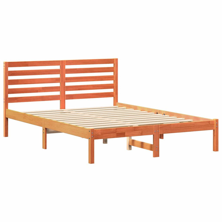 Sengestel med hovedgærde Voks brun 140 x 190 cm Massiv fyrretræ