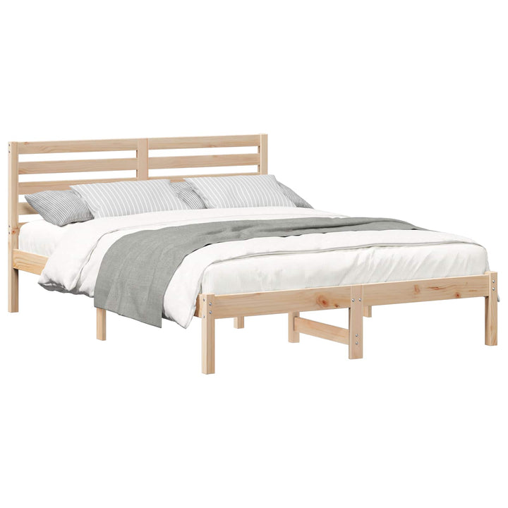 Sengestel med hovedgærde Brun 135 x 190 cm Massiv fyrretræ