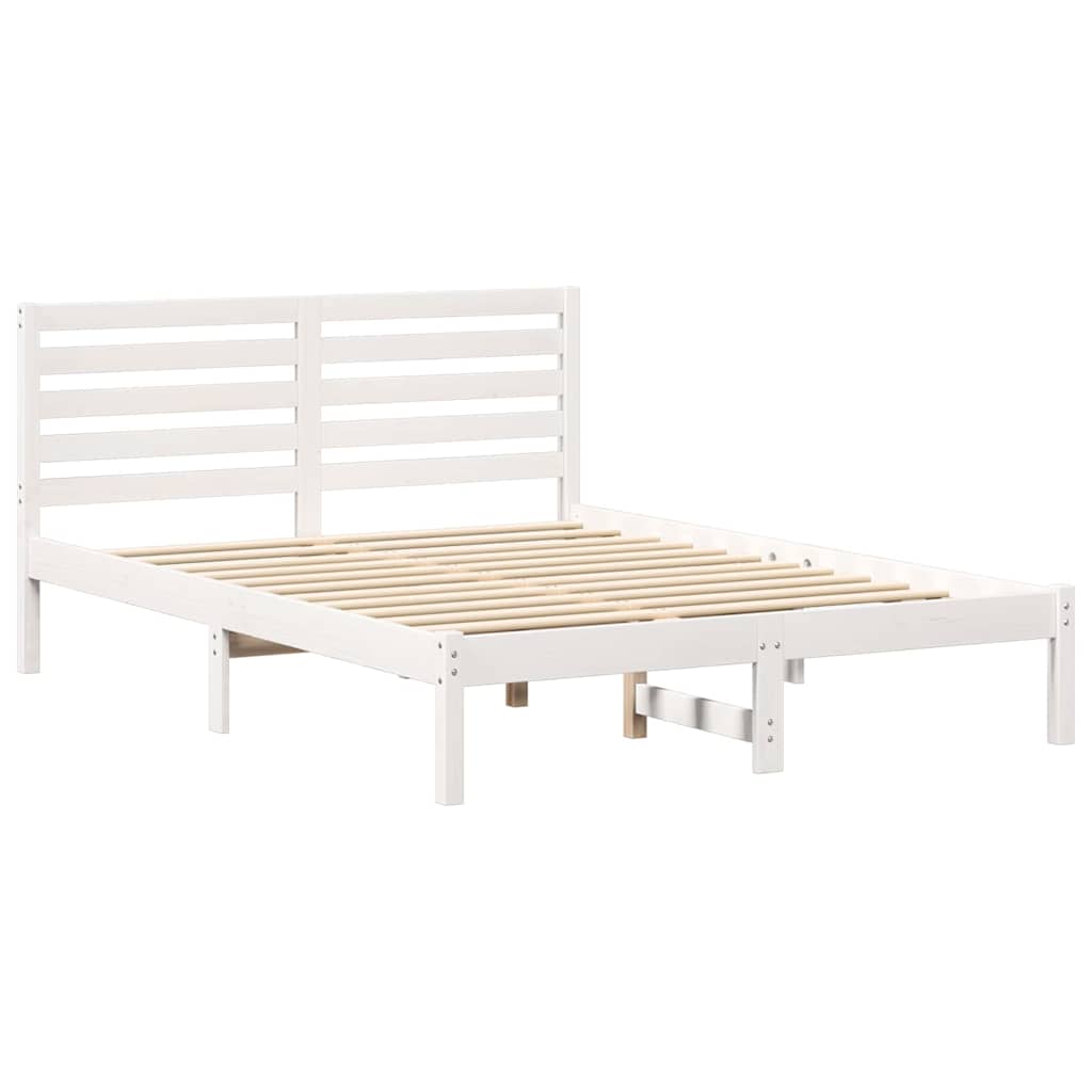 Sengestel med hovedgærde Hvid 135 x 190 cm Massiv fyrretræ