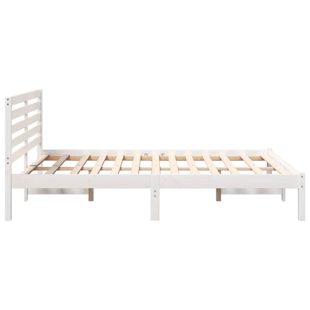 Sengestel med hovedgærde Hvid 135 x 190 cm Massiv fyrretræ