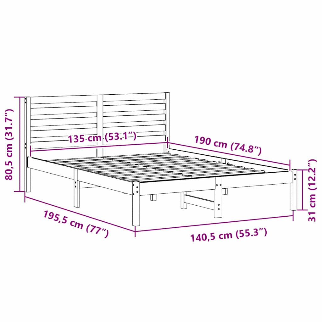 Sengestel med hovedgærde Hvid 135 x 190 cm Massiv fyrretræ
