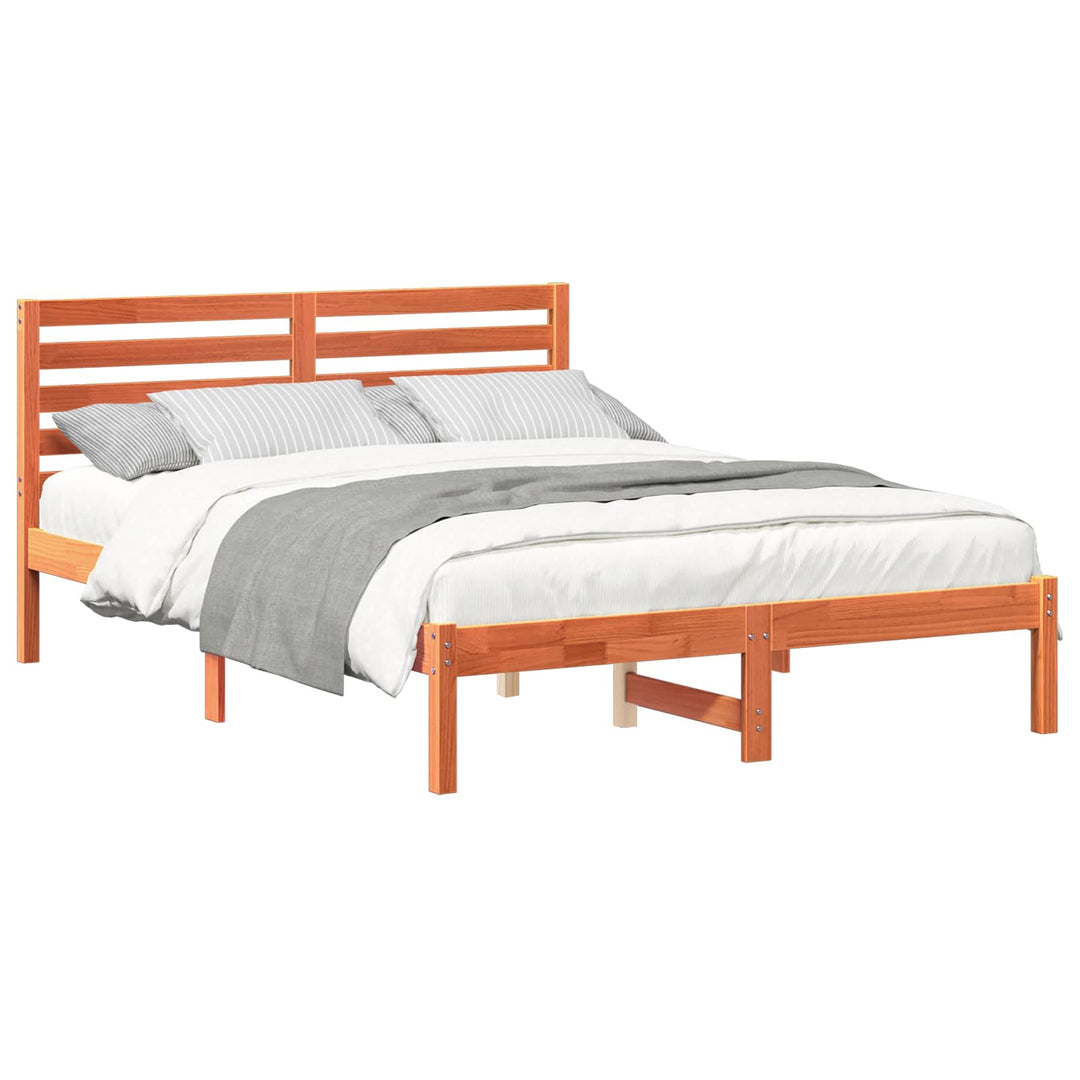 Sengestel med hovedgærde Voks brun 135 x 190 cm Massiv fyrretræ