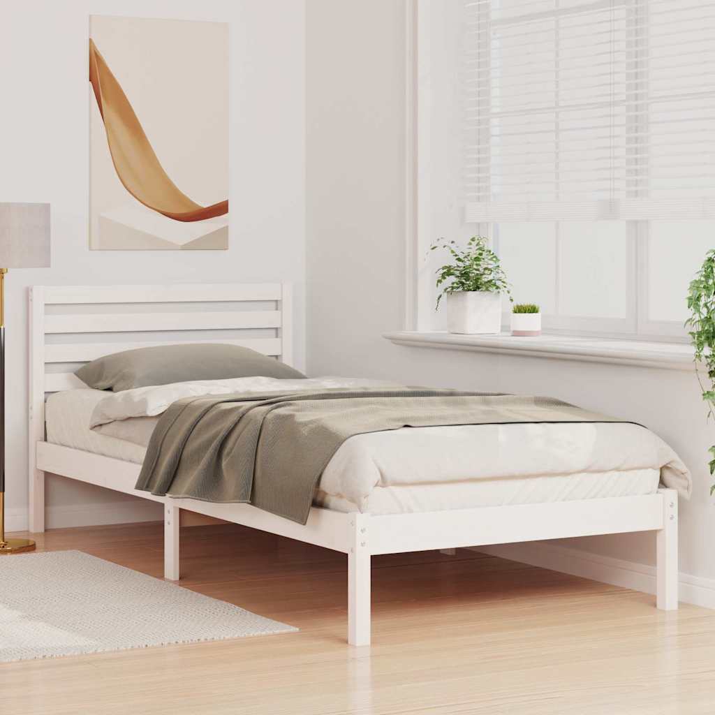 Sengestel med hovedgærde Hvid 80 x 210 cm Massiv fyrretræ