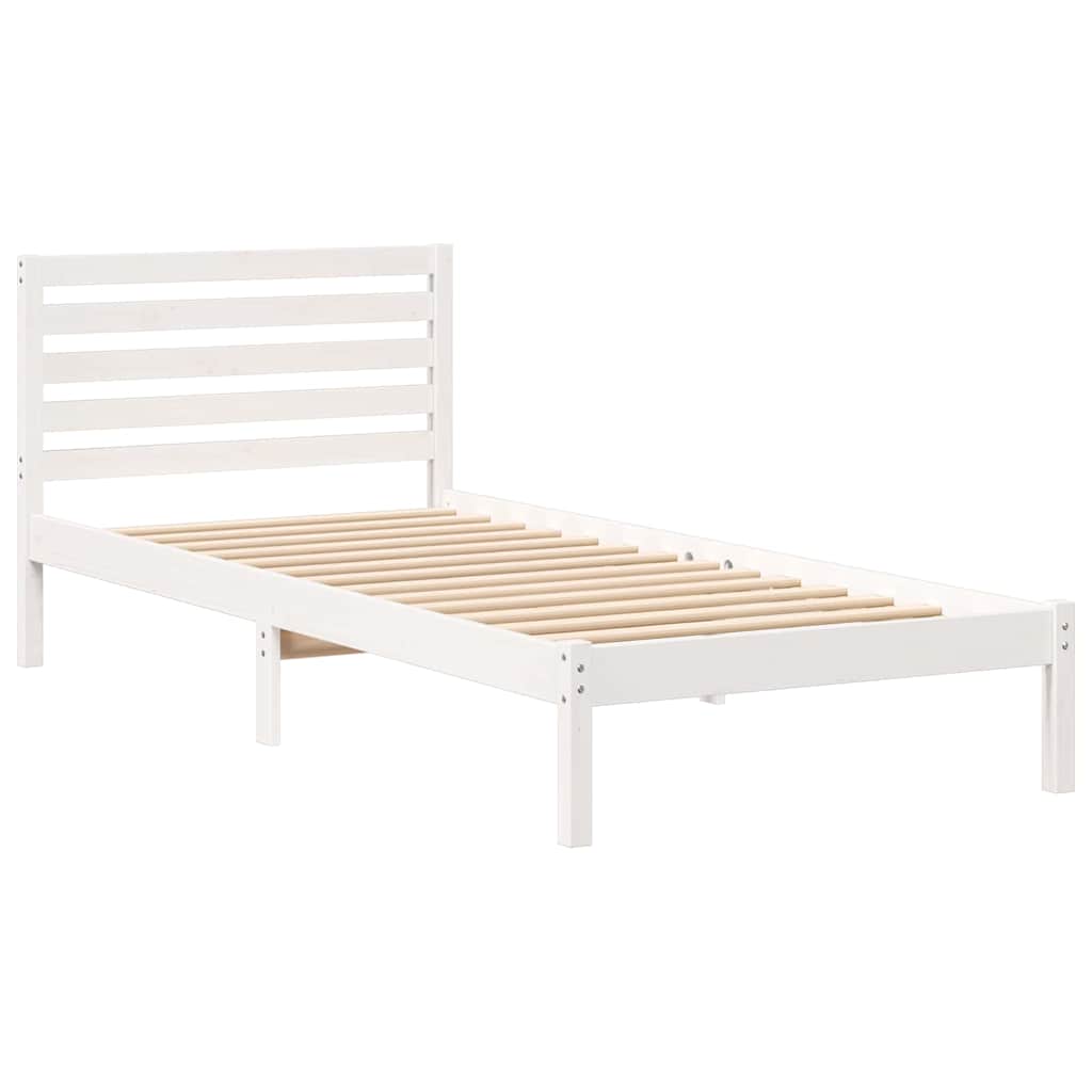 Sengestel med hovedgærde Hvid 80 x 210 cm Massiv fyrretræ